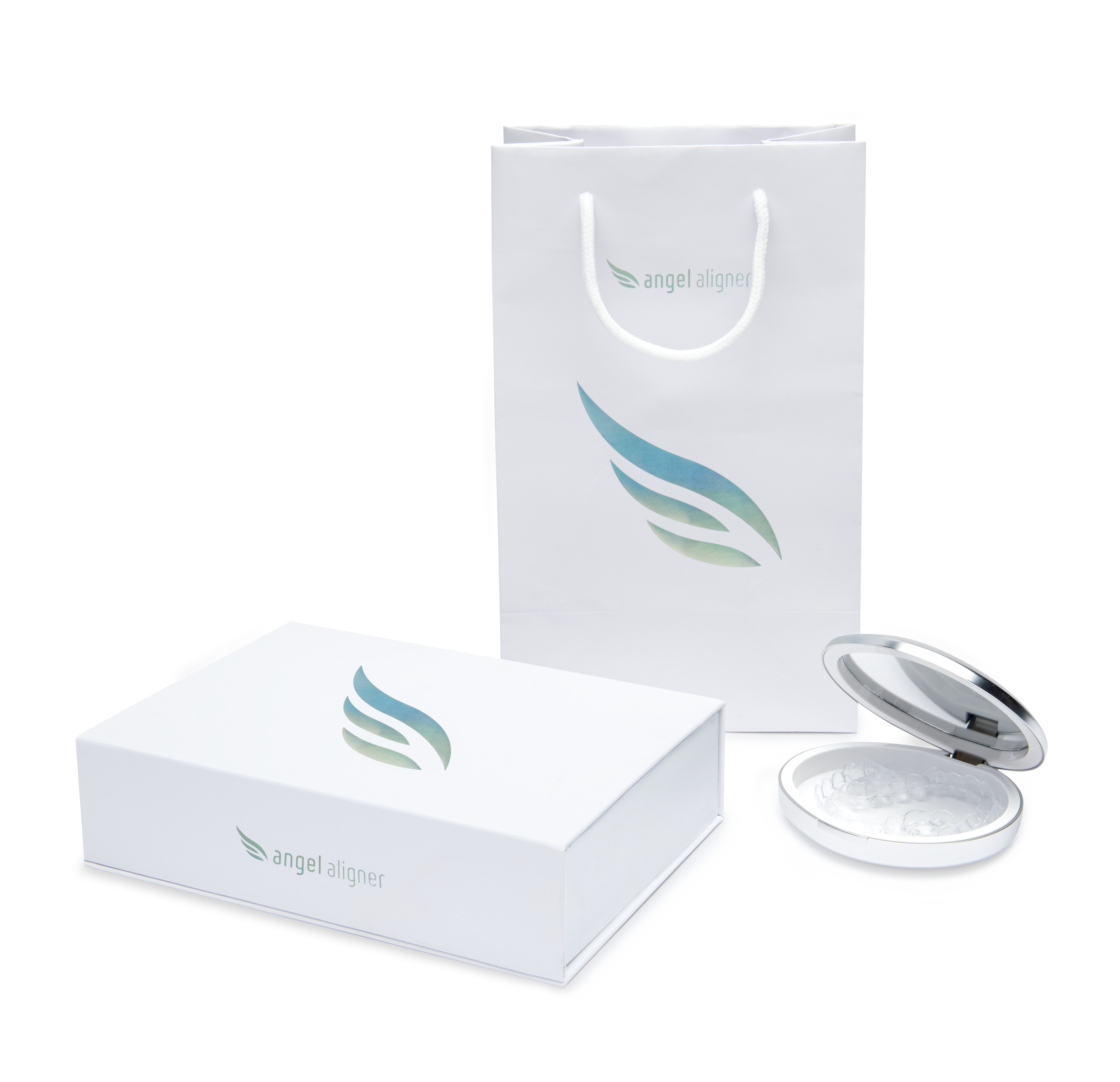 Angel Aligner treatment kit including custom case and packaging